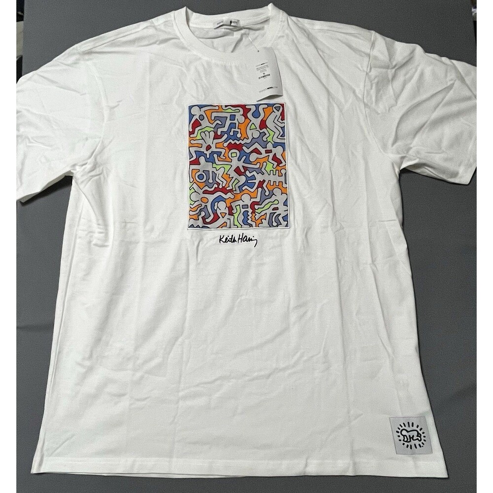 Fashion Nova Men Keith Haring Pop Art Graphic Print T-Shirt White XL Crew Neck